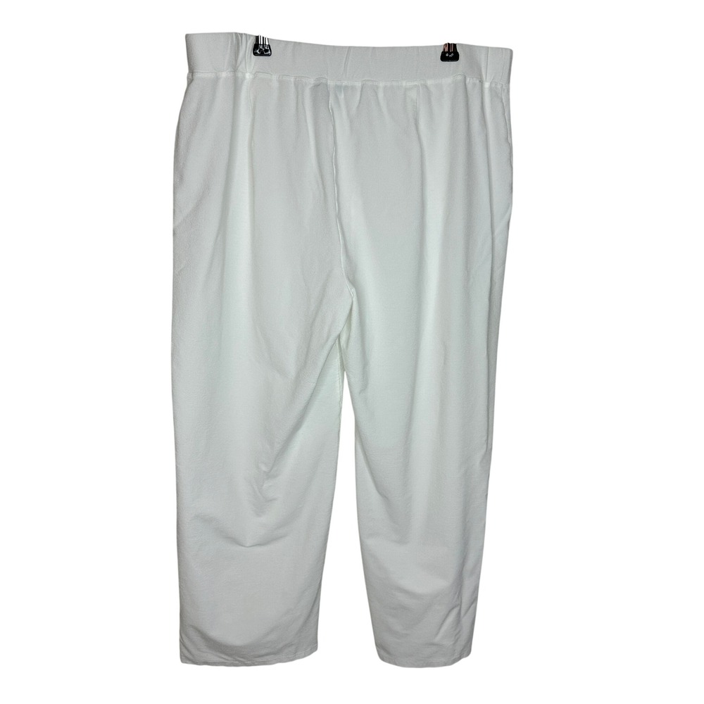 Eileen Fisher White Crepe Knit Straight Leg Cropped Pull On Pants Size Large
